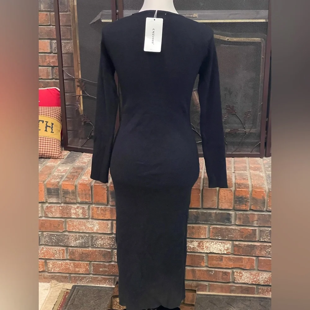 Elegant Black Button-Down Sweater Dress